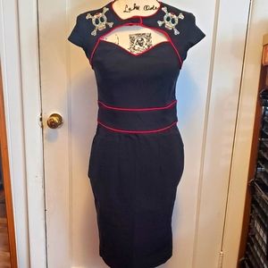 EUC Hell Bunny Vixen Pencil Dress with Sugar Skulls